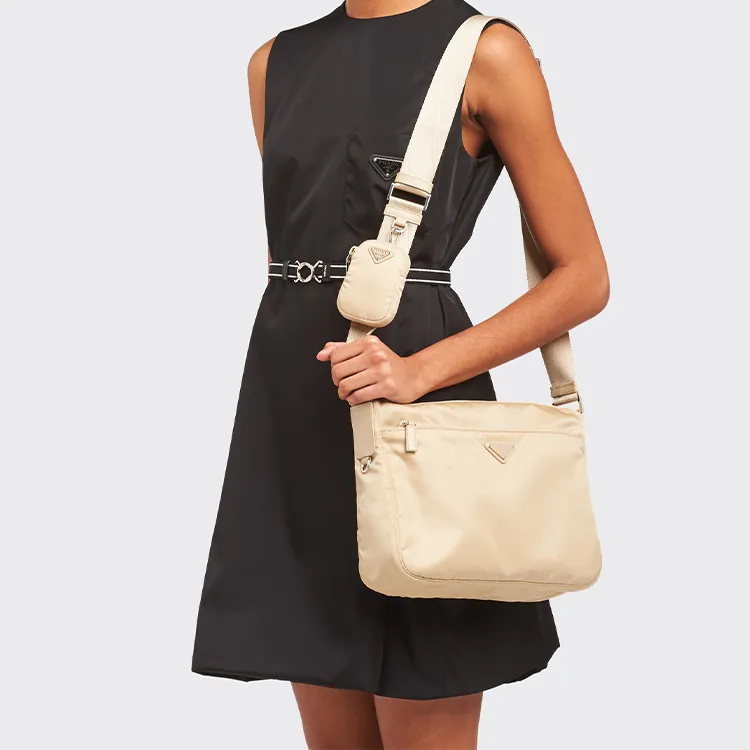 PRADA Recycled Nylon Crossbody Bag Shoulder Bag Women's Beige-6
