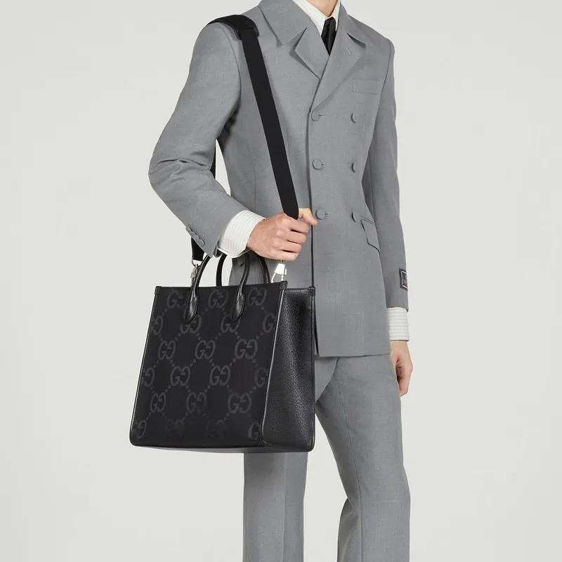 GUCCI Canvas With Leather Tote Bag, Shopping Bag, Canvas Bag, Handbag Tubas Men's Black-11
