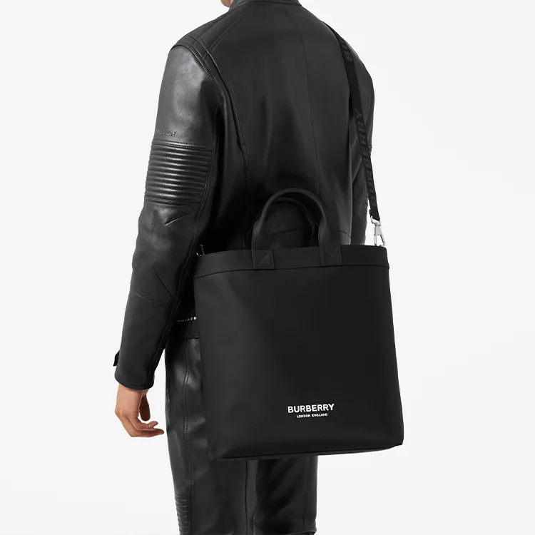 Burberry Artie Series Leather Tote Bag Shopping Bag Handbag Men's Black-5