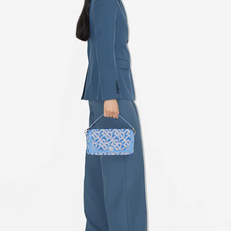 Burberry Calfskin Shoulder Bag Crossbody Bag Handbag Women's Blue-5