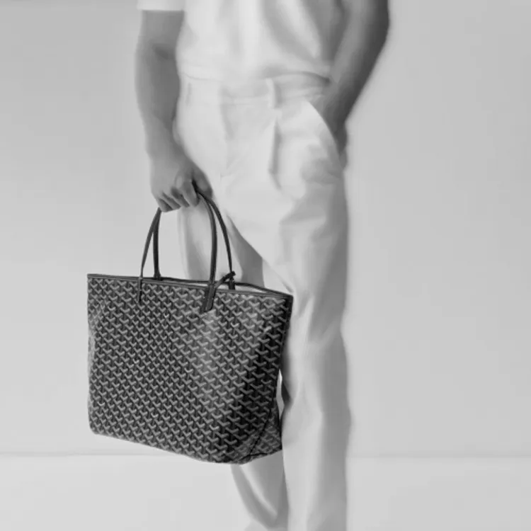 GOYARD Saint Louis Claire-Voie Cow Leather Canvas Handbag Shoulder Bag Large Size Unisex White/Pink-4