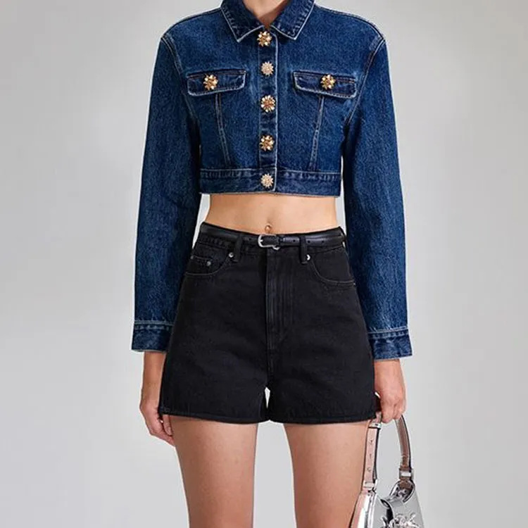 Self portrait Denim Shorts Women's Black-0