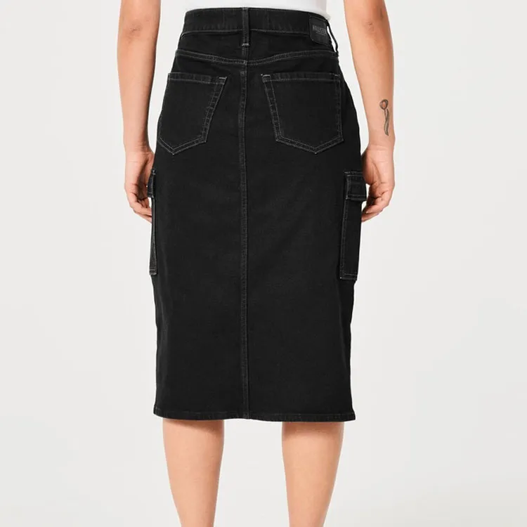 Hollister Denim Long Skirts Women's Black-2