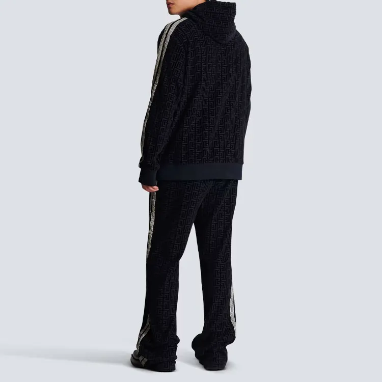 BALMAIN Monogrammed Velvet Hoodie-3