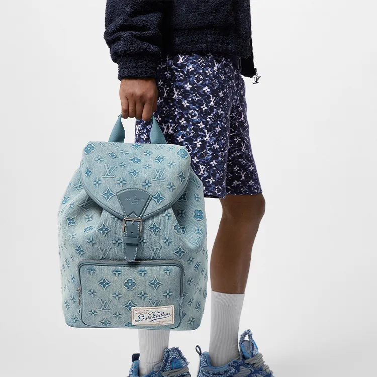 LOUIS VUITTON Montsouris Coated Canvas With Cow Leather Trim Backpack Regular Men's Denim Blue-6