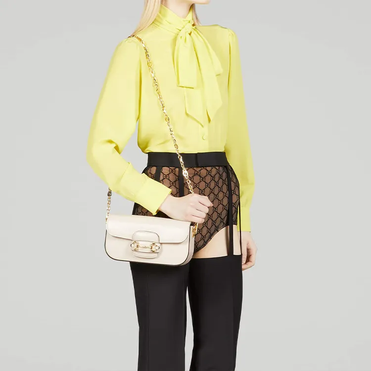 GUCCI Horsebit 1955 Leather Portable Crossbody Bag Shoulder Bag Small Size Women's White-10