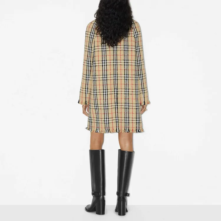 Burberry Checked Fringed Edge Buttoned Coat-2