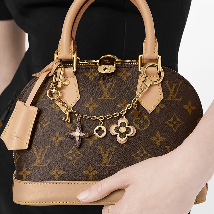 LOUIS VUITTON Coated Canvas With Leather Charm Bag Accessory Unisex Gold/Pink/Brown-3