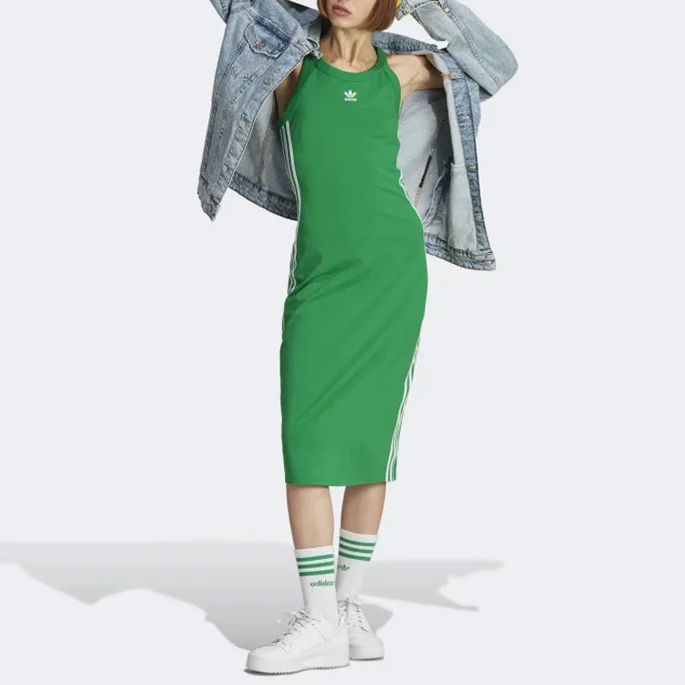 Adidas Originals 3 Stripes Slip Dresses Women's Green-3