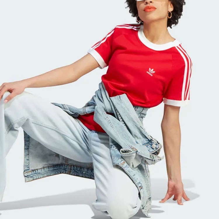 Adidas Originals 3-Stripes T-Shirts Women's Red-3