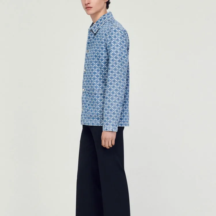 Sandro Patterned jacquard Denim Jacket-2