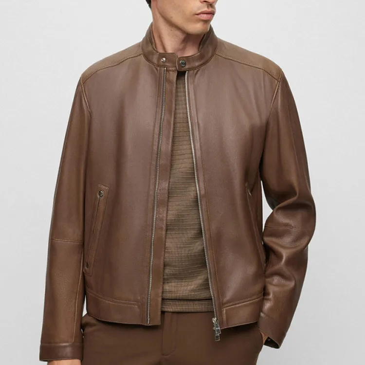 HUGO BOSS Leather Jackets Men Green-3