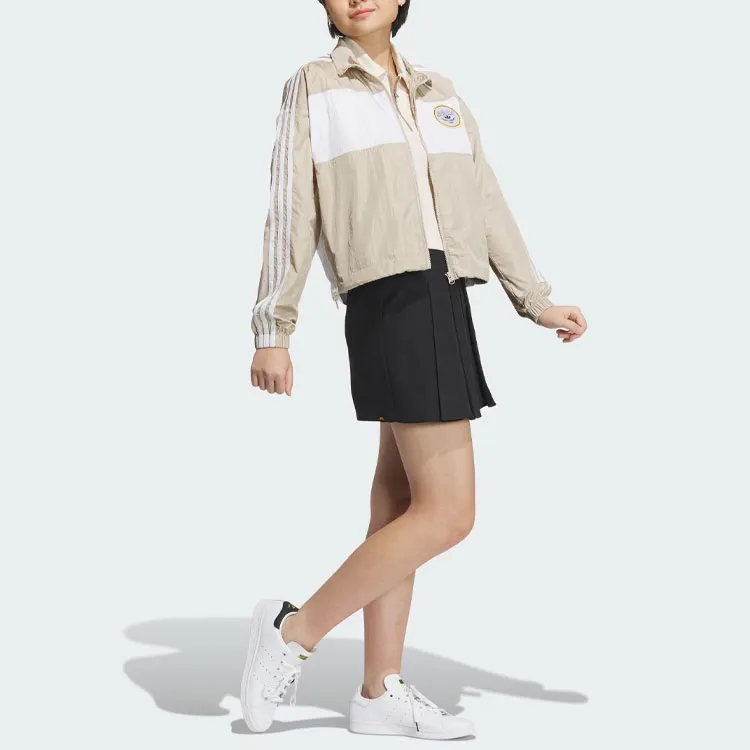 Adidas Originals American Vintage Preppy Style Stand Collar Jacket Women's Beige Umber-3