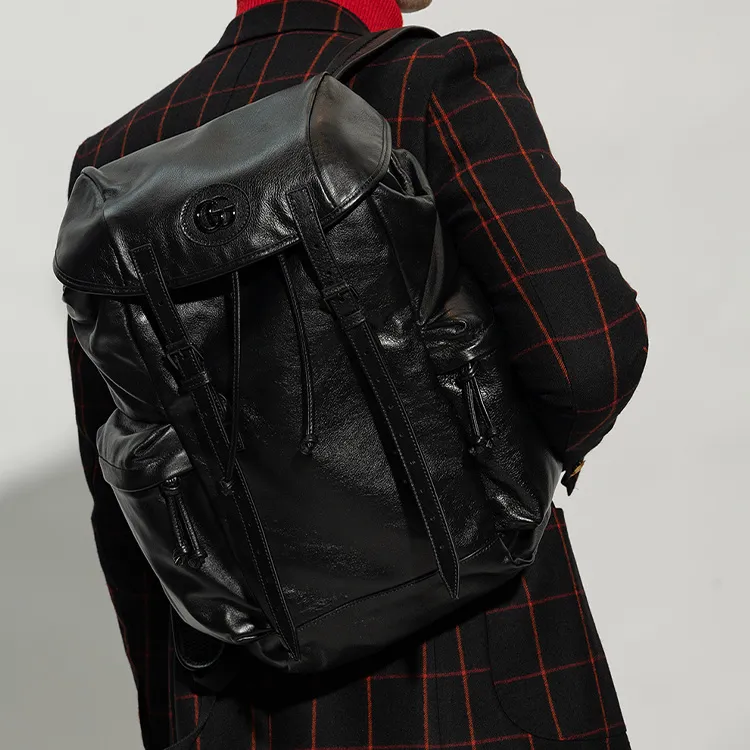 GUCCI Leather Backpack Men's Black-5