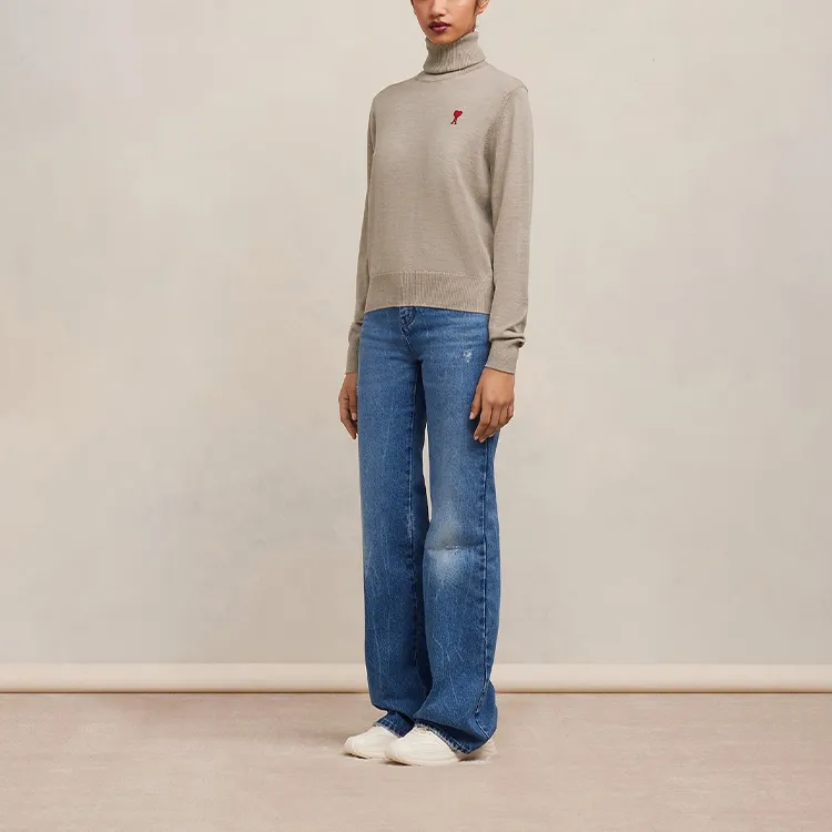 Ami Paris Ami De Coeur Embroidery Turtleneck Sweater Champagne-3