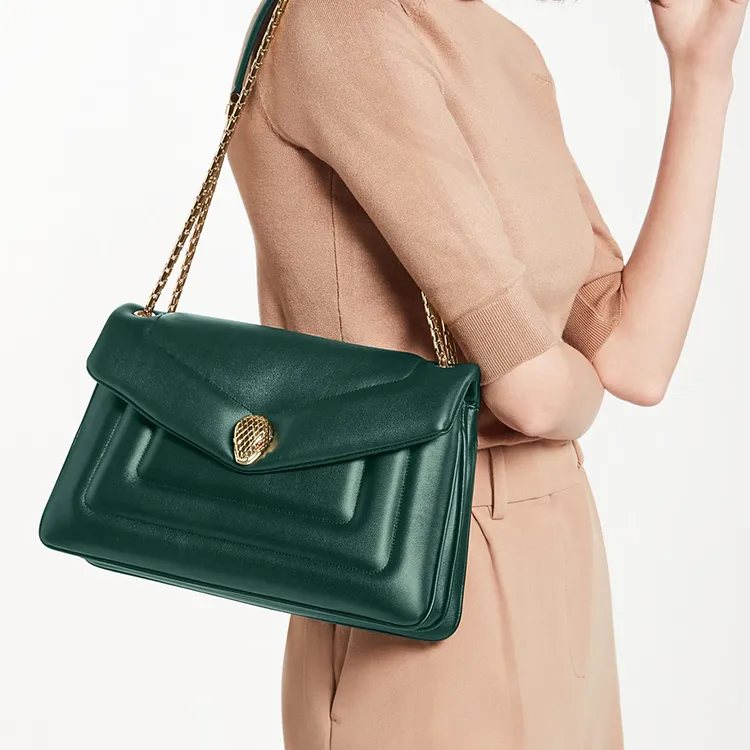 BVLGARI Serpenti Reverse Calfskin Crossbody Bag Shoulder Bag Medium Size Women's Green-6