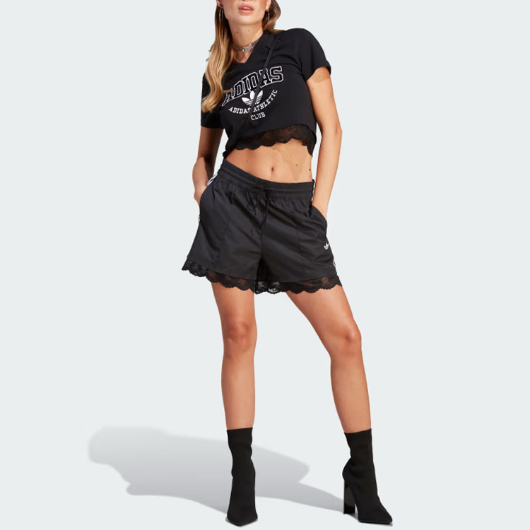 Tシャツ・カットソー adidas originals Cropped Lace Trim T-shirt Adidas originals Cropped Lace Trim Tee Black S - POIZON