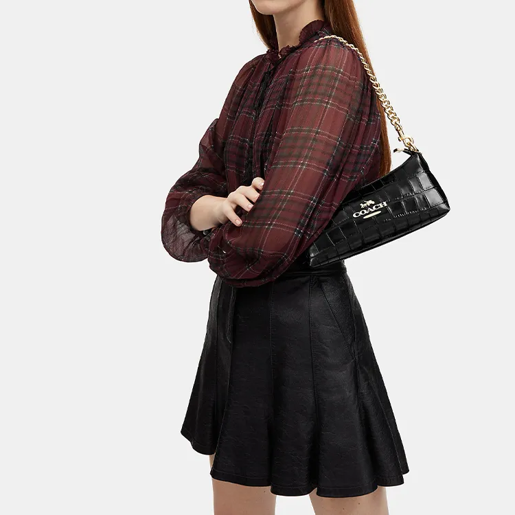 COACH Leather Pillow Bag Portable Crossbody Bag Shoulder Bag Women's Black-4