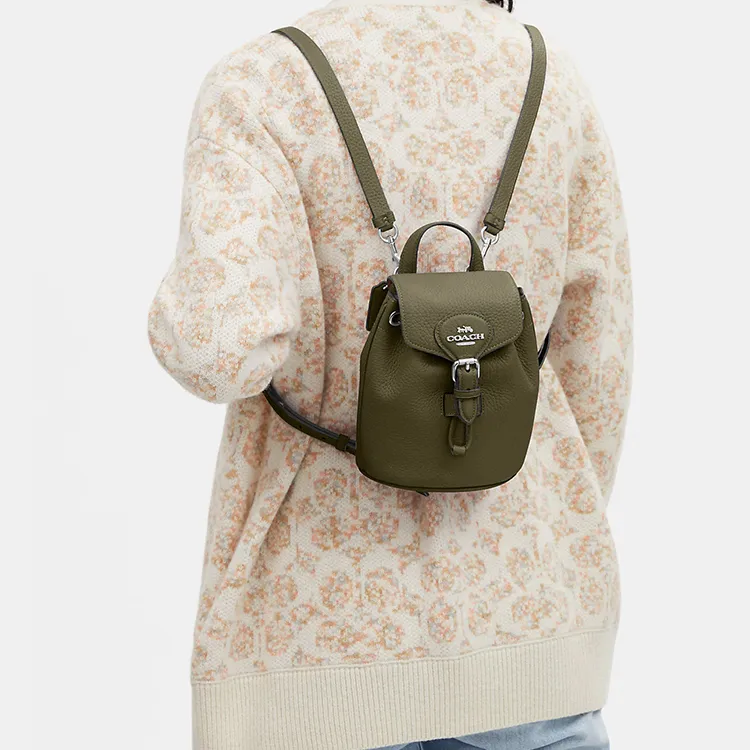 COACH Amelia Pebbled Leather Backpack Small Size Women's Olive Green-4