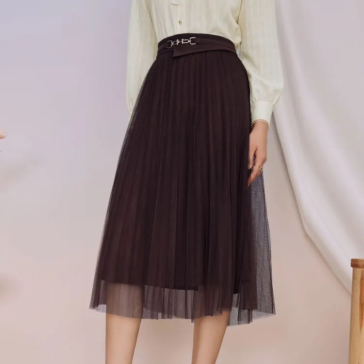 YINER GoodLand Casual Long Skirts Women's Brown-2