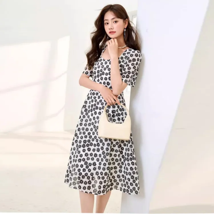 XIANGYING Short Sleeved Dresses Women's Black-1