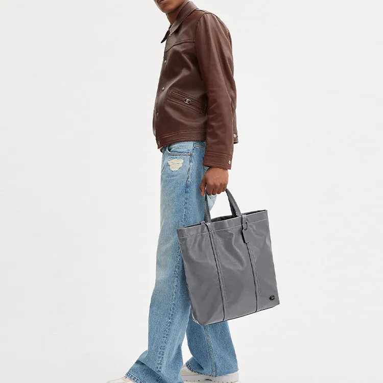COACH Leather Tote Bag Shopping Bag Handbag Shoulder Bag Large Size Men's Gray-3