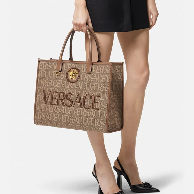VERSACE JEANS COUTURE Cow Leather Tote Bag Shopping Bag Handbag Large Size Women's Brown-3
