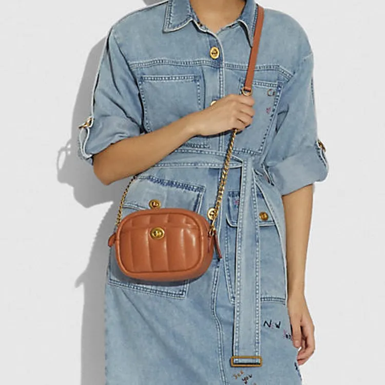 COACH Camera Leather Camera Bags Small Square Bag Crossbody Bags Shoulder Bags Small Size Women's Caramel Brown-5