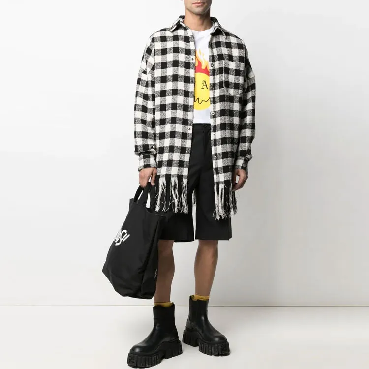 PALM ANGELS Fringed Check Shirt Jacket-1