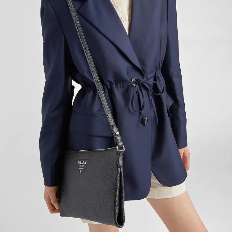 PRADA Leather Crossbody Bag Shoulder Bag Women's Black-3