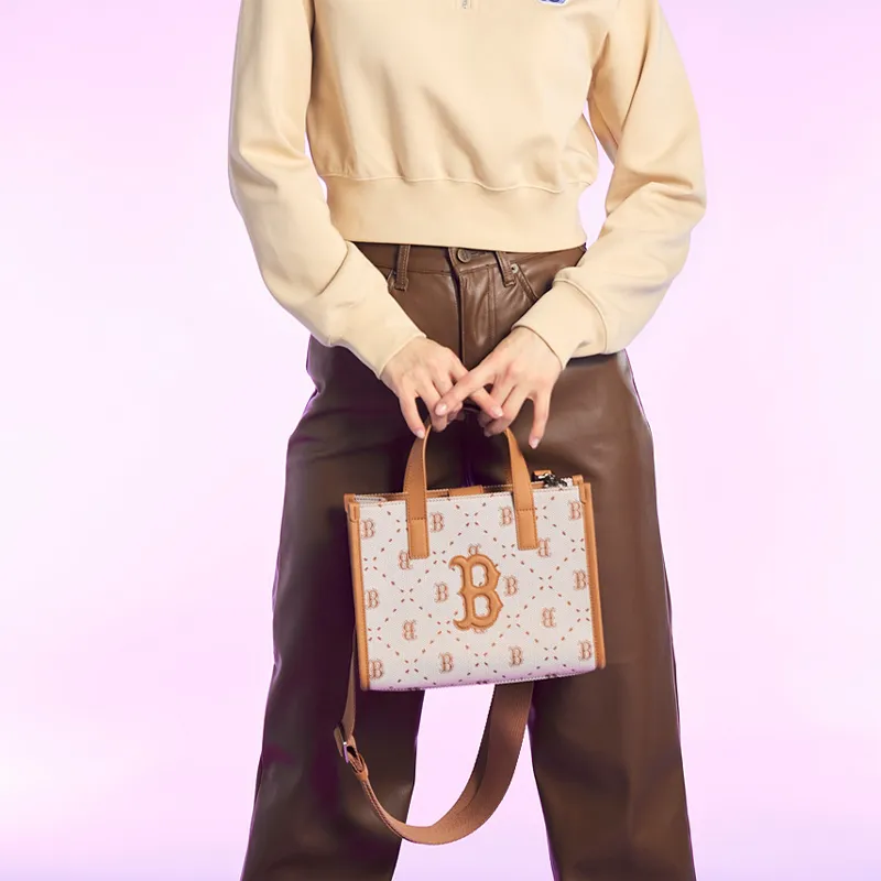 MLB Synthetic Leather Tote Bag Shopping Bag Handbag Crossbody Bag Shoulder Bag Small Size Women's Brown-8