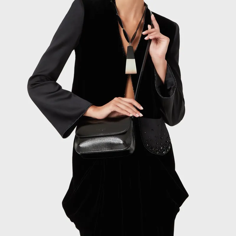 AMANI Patent Leather Shoulder Bag Women's Black-5