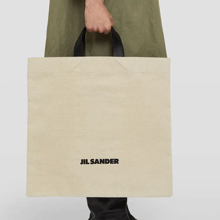 JIL SANDER Cotton And Linen Blend Tote Bag Shopping Bag Handbag Women's Light Brown-5