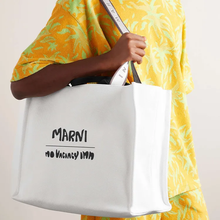 MARNI Canvas Tote Bag Shopping Bag Canvas Bag Handbags Men's White-4