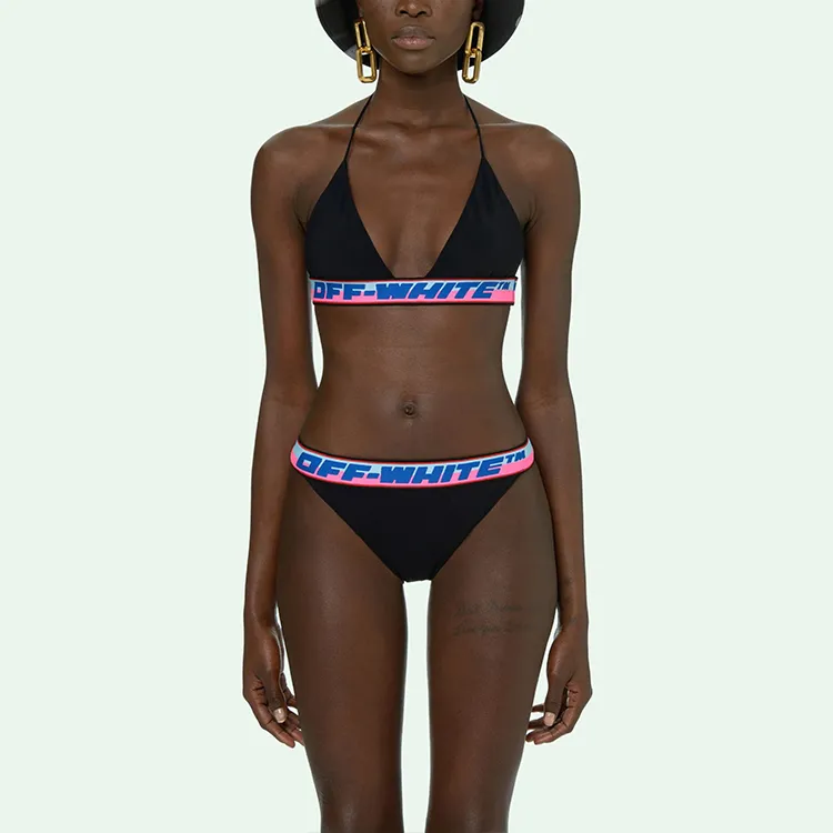 OFF WHITE Logo Tape Bikini Black Blue Pink-2
