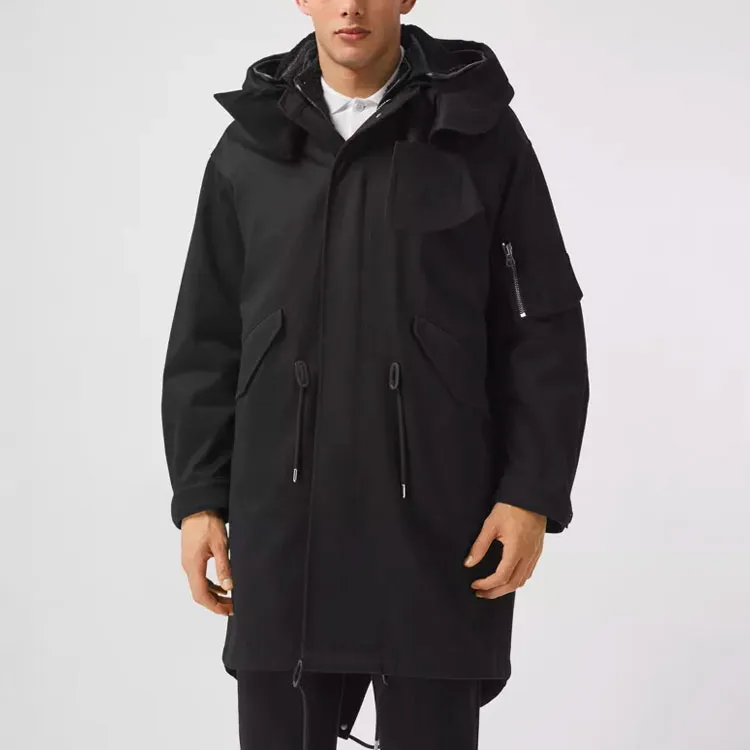 Burberry Logo Printed Drawstring Hooded Coat-2