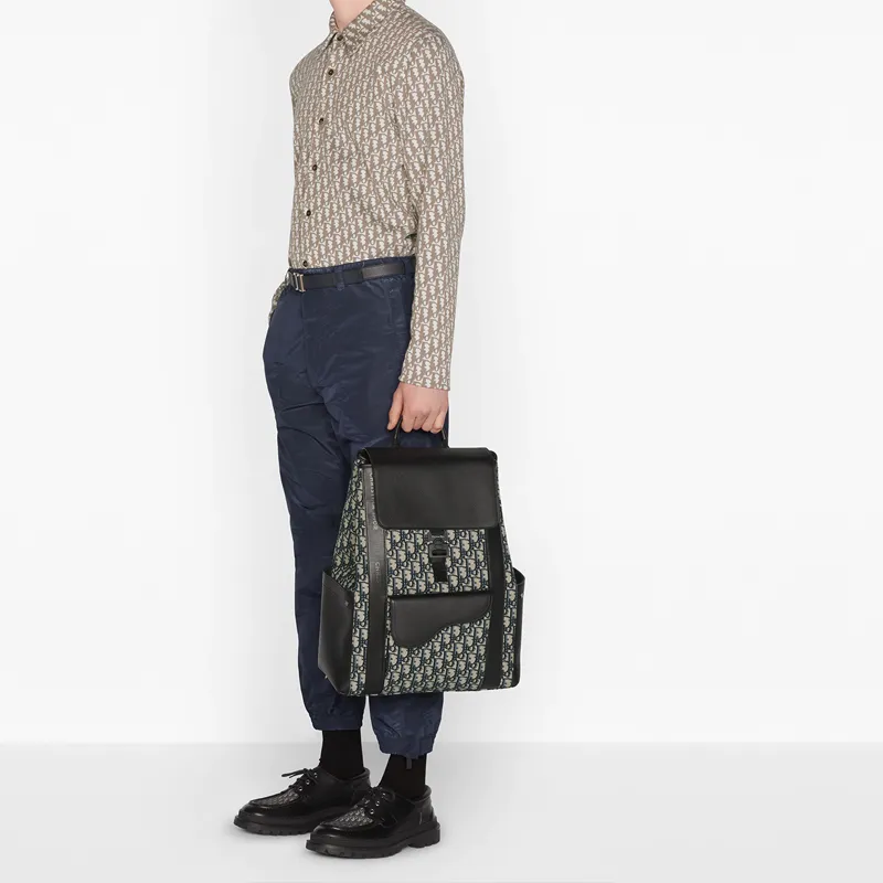 DIOR Grained Cow Leather Saddle Bag Backpack Men's Beige/Black-4