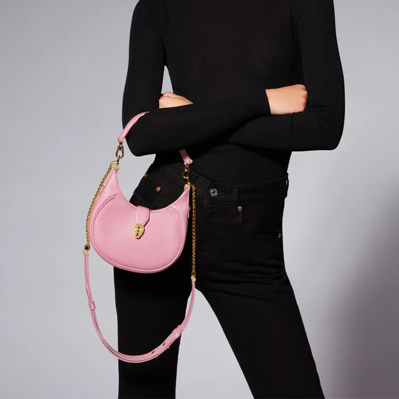 BVLGARI Serpenti Ellipse Cow Leather Shoulder Bag Portable Crossbody Bag Shoulder Bag Women's Flamingo Quartz Pink-5