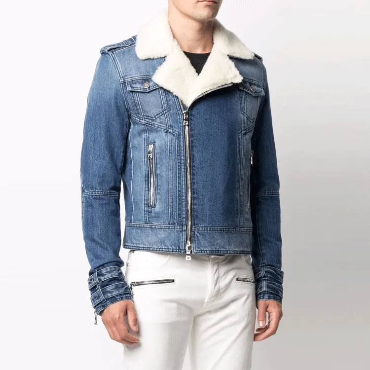 BALMAIN Denim Jackets Men Blue-2