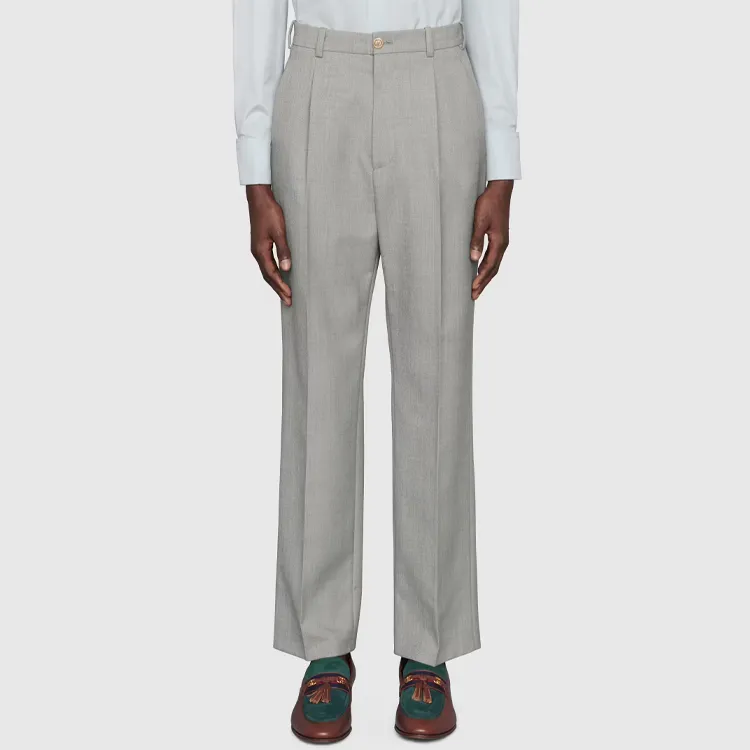 GUCCI High Rise Wool Trouser Pants Grey-3