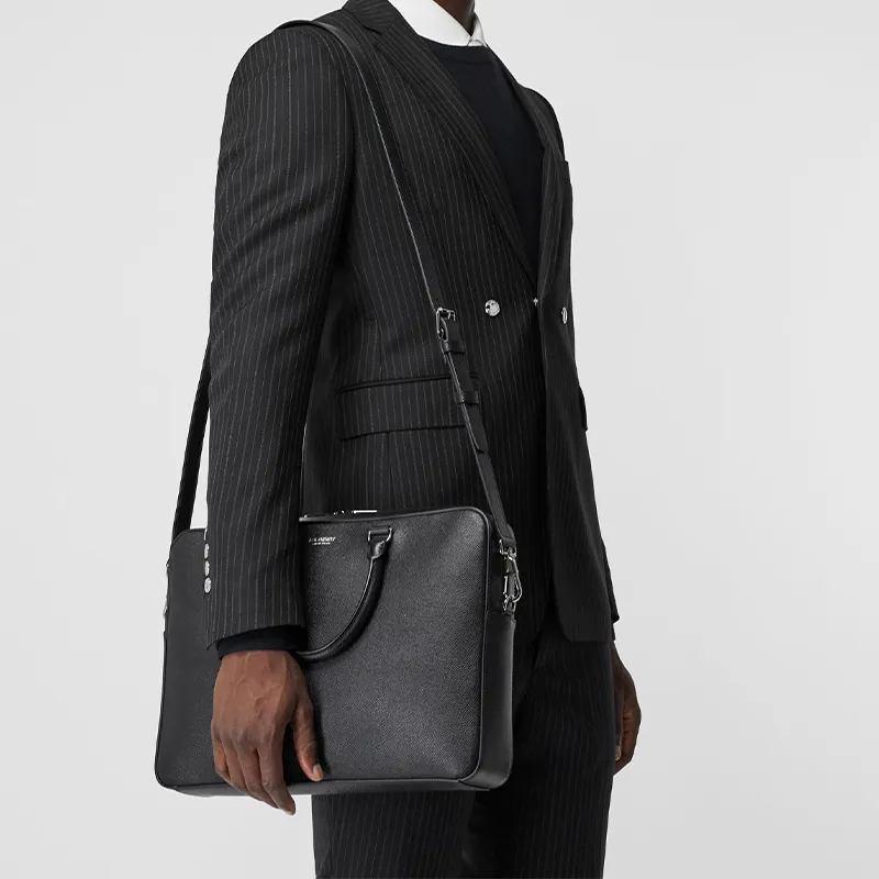 Burberry Grain Texture Leather Briefcases Handbags Regular Men's Black-6