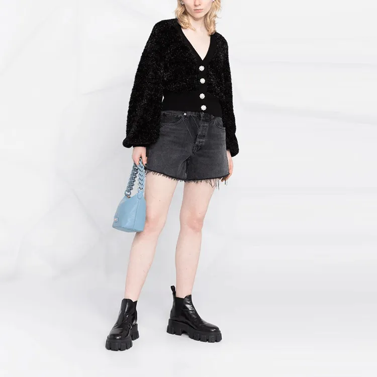 GANNI Sparkle Knit Puff Sleeve Cardigan 'Black'-2