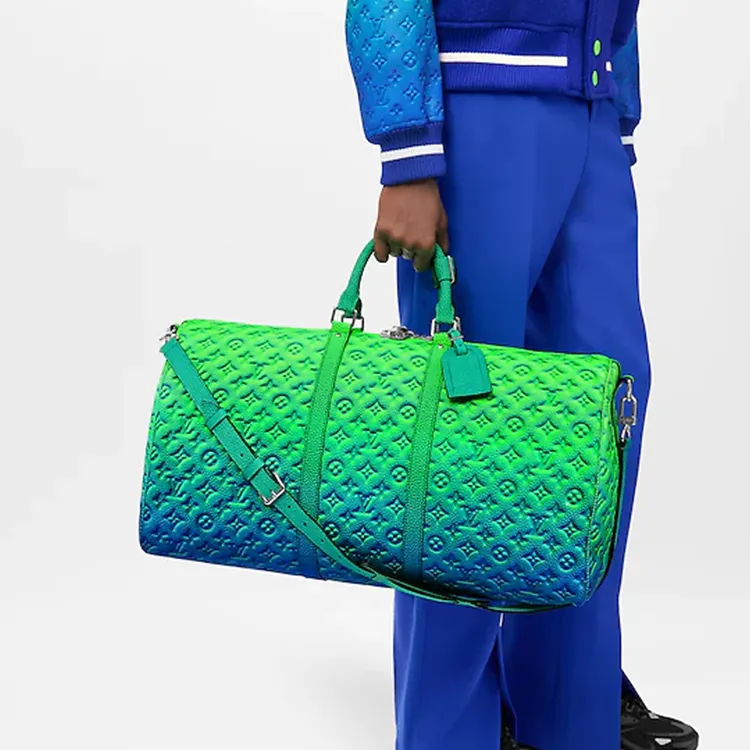 LOUIS VUITTON Keepall 50B Taurillon Illusion Blue/Green-4