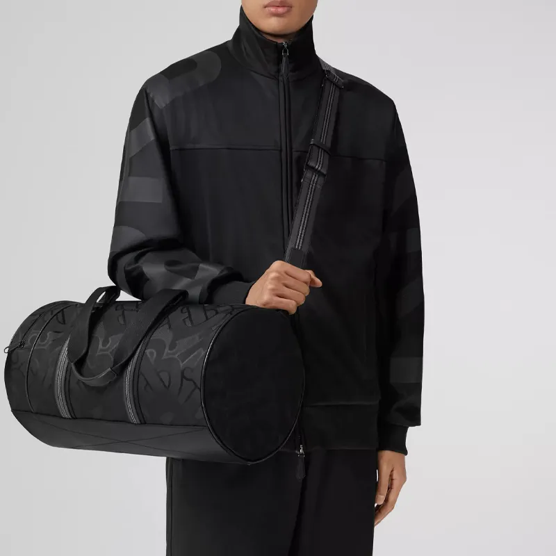 Burberry Leather Barrel Bag Travel Bag Handbag Medium Size Men's Black-6