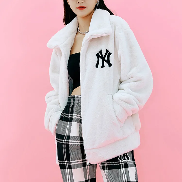 MLB Base Logo Velvet Jackets Unisex White-3