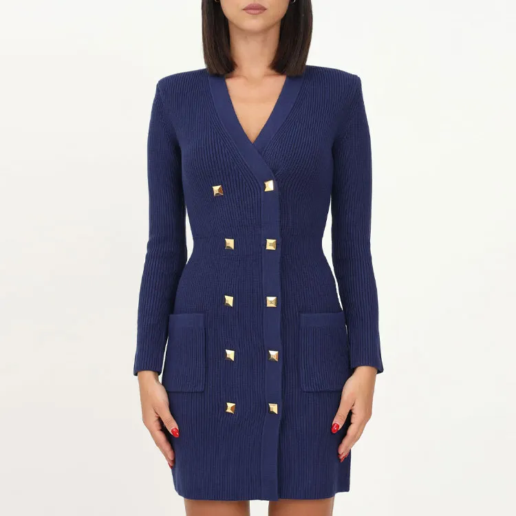 Elisabetta Franchi FW22 Long Sleeved Dress Women's Blue-2