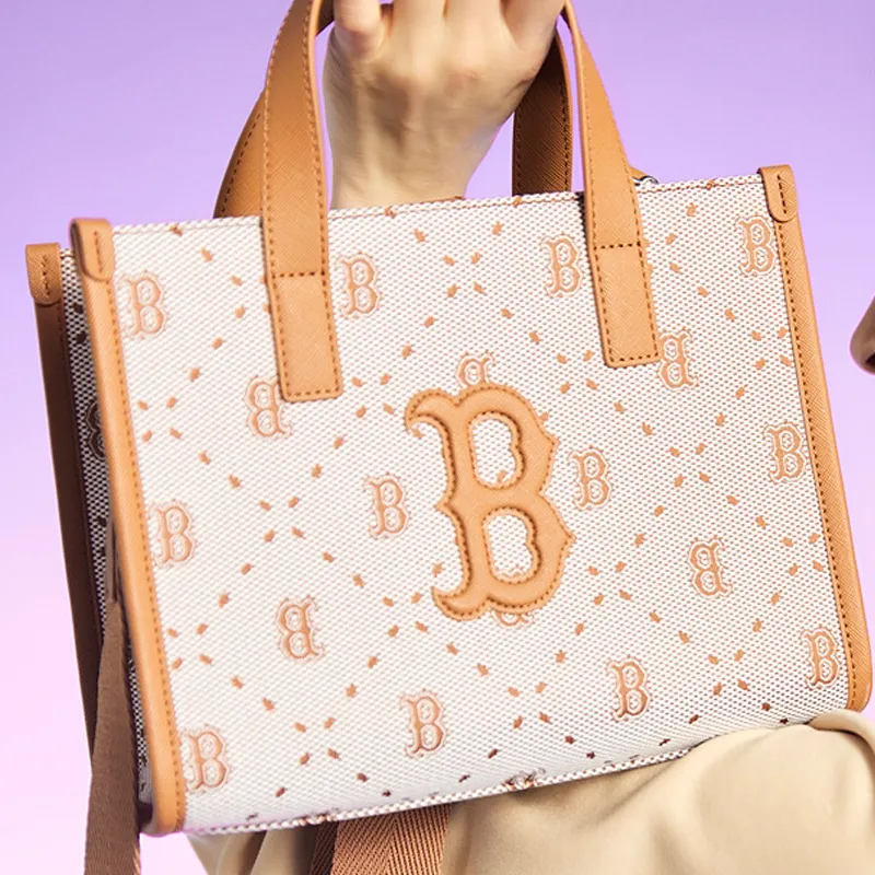 MLB Synthetic Leather Tote Bag Shopping Bag Handbag Crossbody Bag Shoulder Bag Small Size Women's Brown-9