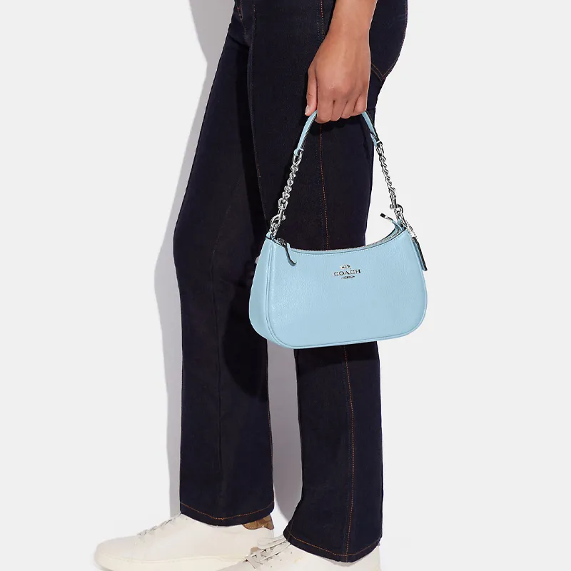 COACH Teri Pebble Texture Cow Leather Crescent Bag, Shoulder Bag, Portable Crossbody Bag, Shoulder Bag Women's Blue-3