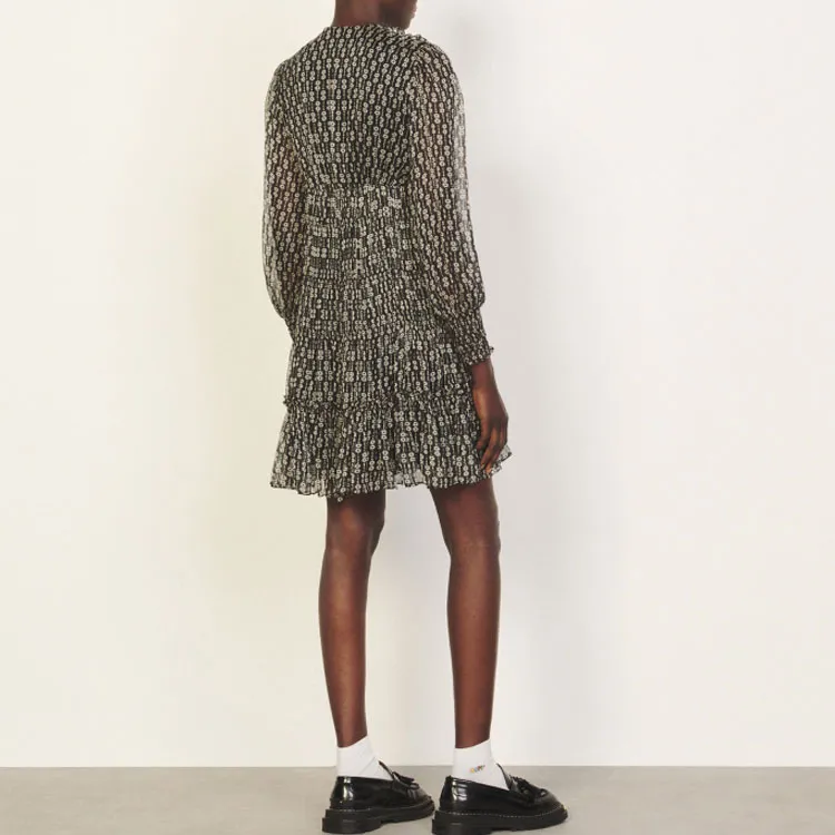 Sandro Long-Sleeved Dresses Women's Black/White-2