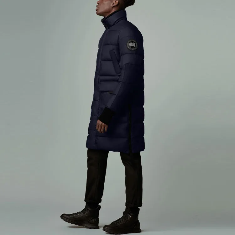 Canada Goose Warwick Series Solid Color Detachable Hood Mid-Length Down Jacket Men's Marine Blue-3
